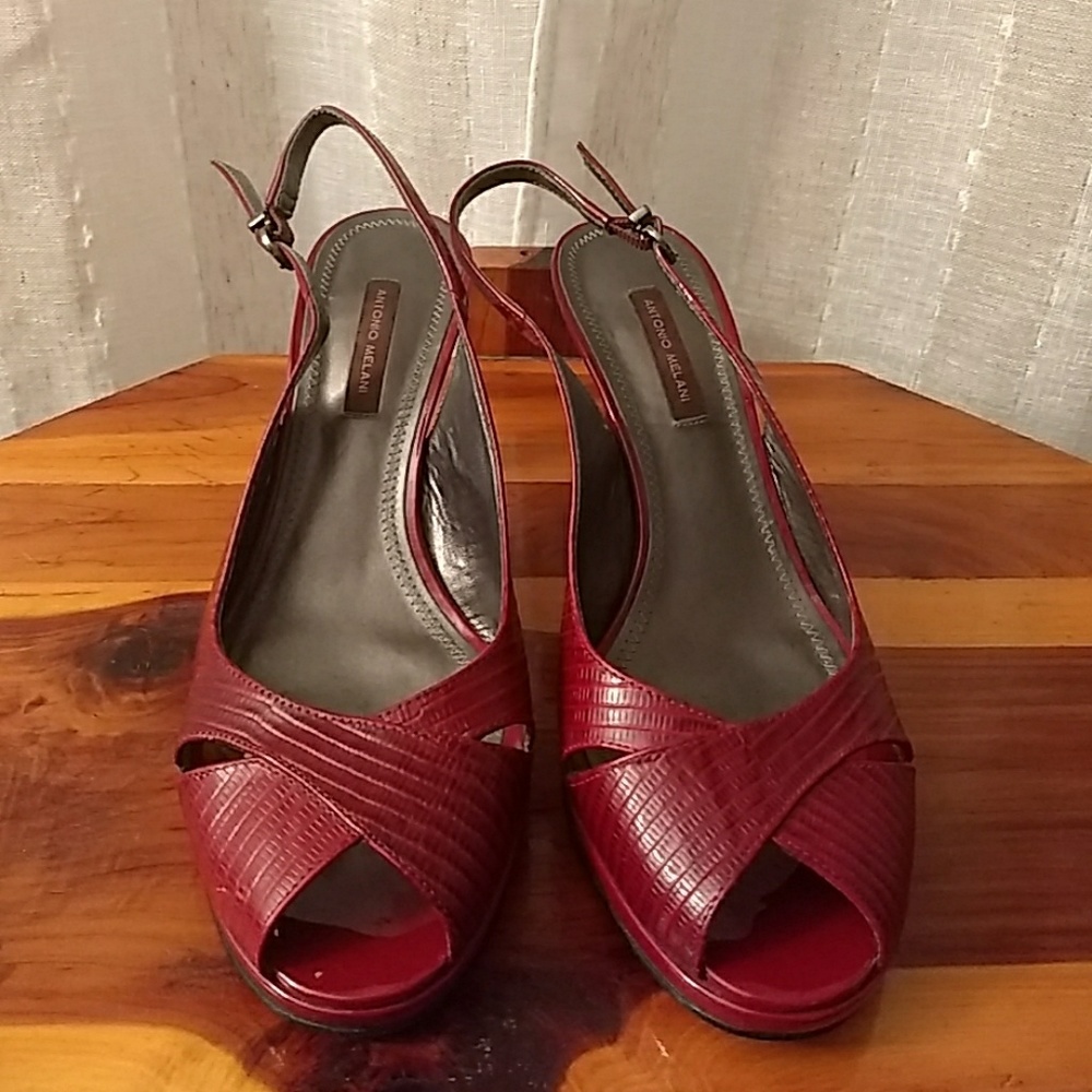Antonio Melani red leather slingback heels